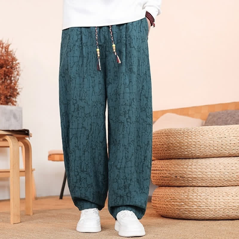 Buddha Stones Pantalones largos casuales de otoño con cordón ajustable y estampado de textura abstracta para hombre, de pierna recta y con bolsillos. - image 31