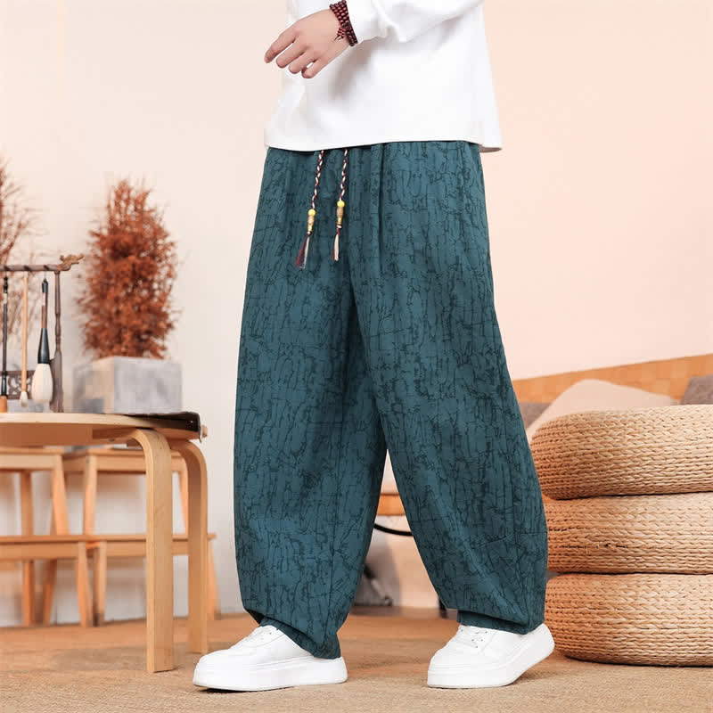 Buddha Stones Pantalones largos casuales de otoño con cordón ajustable y estampado de textura abstracta para hombre, de pierna recta y con bolsillos. - image 28