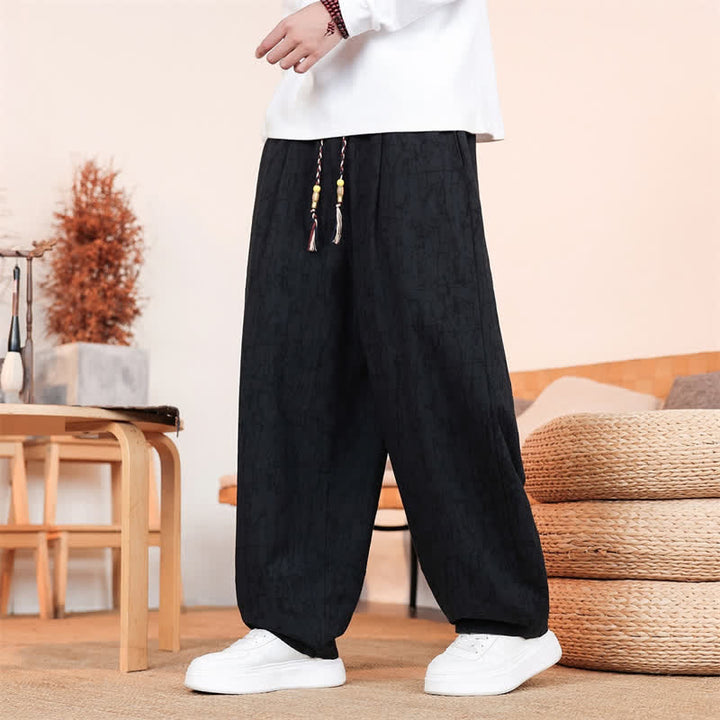 Buddha Stones Pantalones largos casuales de otoño con cordón ajustable y estampado de textura abstracta para hombre, de pierna recta y con bolsillos. - image 12