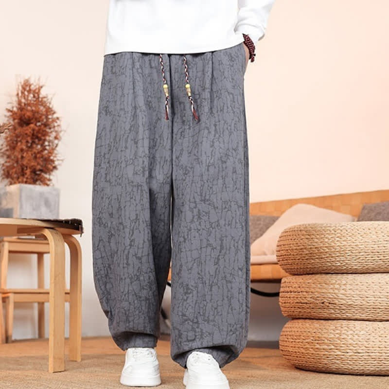 Buddha Stones Pantalones largos casuales de otoño con cordón ajustable y estampado de textura abstracta para hombre, de pierna recta y con bolsillos. - image 5