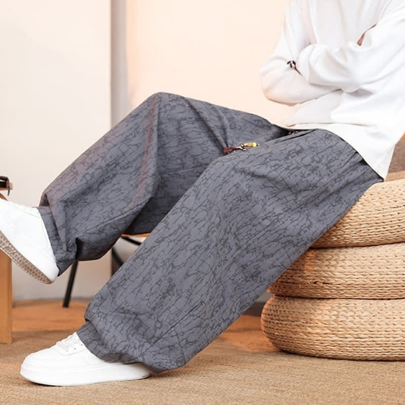 Buddha Stones Pantalones largos casuales de otoño con cordón ajustable y estampado de textura abstracta para hombre, de pierna recta y con bolsillos. - image 6