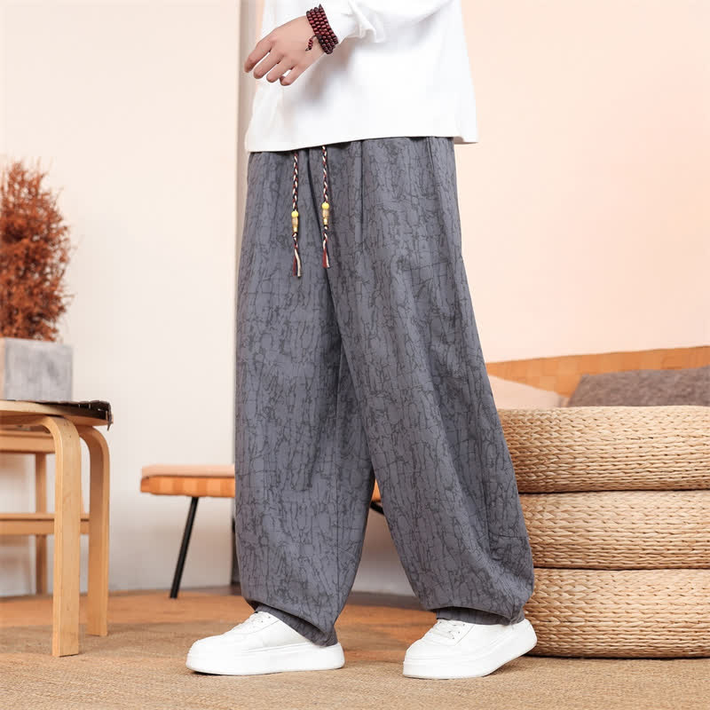 Buddha Stones Pantalones largos casuales de otoño con cordón ajustable y estampado de textura abstracta para hombre, de pierna recta y con bolsillos. - image 2