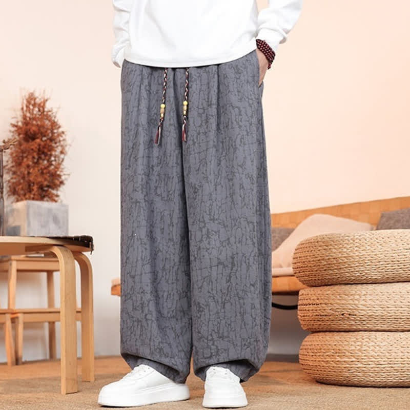 Buddha Stones Pantalones largos casuales de otoño con cordón ajustable y estampado de textura abstracta para hombre, de pierna recta y con bolsillos. - image 1