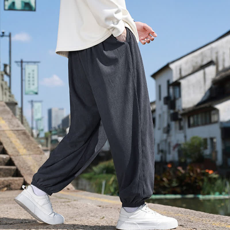 Buddha Stones Pantalones de invierno básicos clásicos con cordón ajustable, color liso, estilo harem para hombre, con bolsillos. - image 18