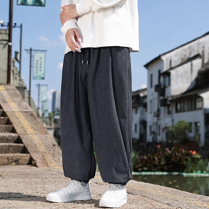 Buddha Stones Pantalones de invierno básicos clásicos con cordón ajustable, color liso, estilo harem para hombre, con bolsillos. - image 20