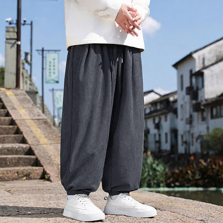 Buddha Stones Pantalones de invierno básicos clásicos con cordón ajustable, color liso, estilo harem para hombre, con bolsillos. - image 17