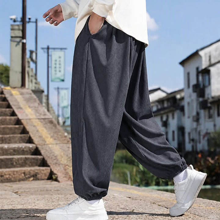 Buddha Stones Pantalones de invierno básicos clásicos con cordón ajustable, color liso, estilo harem para hombre, con bolsillos. - image 22