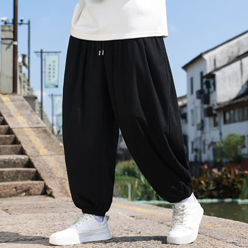 Buddha Stones Pantalones de invierno básicos clásicos con cordón ajustable, color liso, estilo harem para hombre, con bolsillos. - image 13