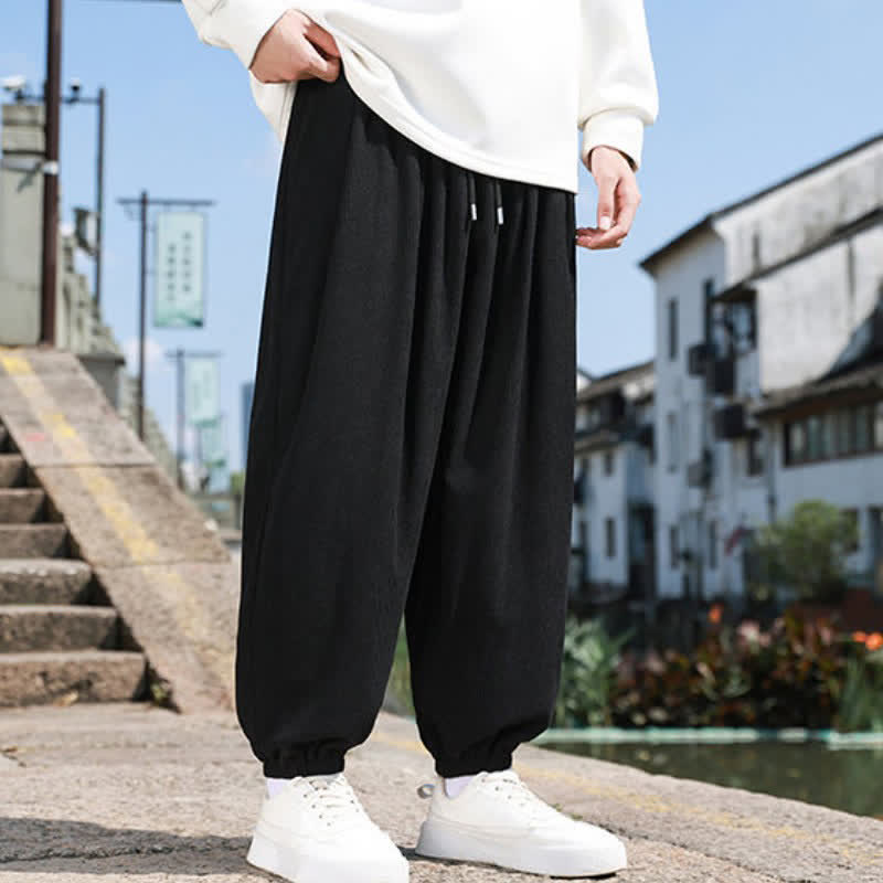 Buddha Stones Pantalones de invierno básicos clásicos con cordón ajustable, color liso, estilo harem para hombre, con bolsillos. - image 10