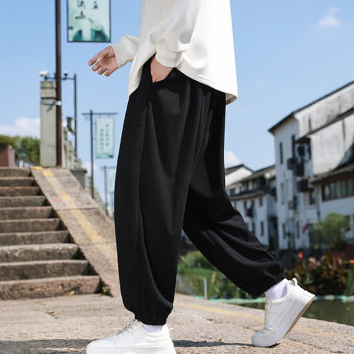 Buddha Stones Pantalones de invierno básicos clásicos con cordón ajustable, color liso, estilo harem para hombre, con bolsillos. - image 12