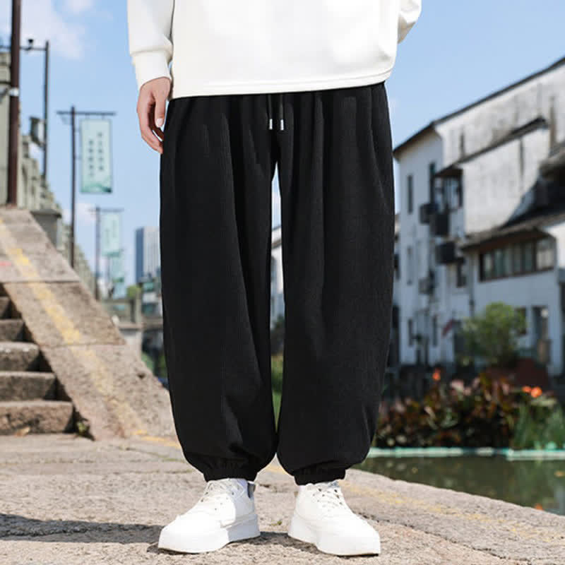 Buddha Stones Pantalones de invierno básicos clásicos con cordón ajustable, color liso, estilo harem para hombre, con bolsillos. - Negro - US/UK/AU46, EU56 (5XL) - image 8
