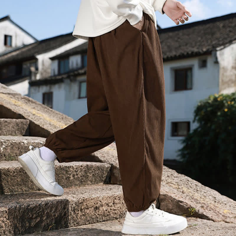Buddha Stones Pantalones de invierno básicos clásicos con cordón ajustable, color liso, estilo harem para hombre, con bolsillos. - image 5