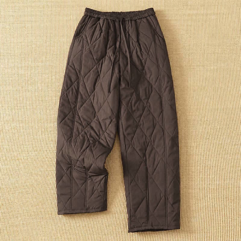 Buddha Stones Pantalones tobilleros geométricos casuales de invierno con cordón ajustable para mujer, de pierna recta y con bolsillos. - Marrón silla de montar - US8-10, UK/AU12-14, EU40-42 (2XL) - image 0