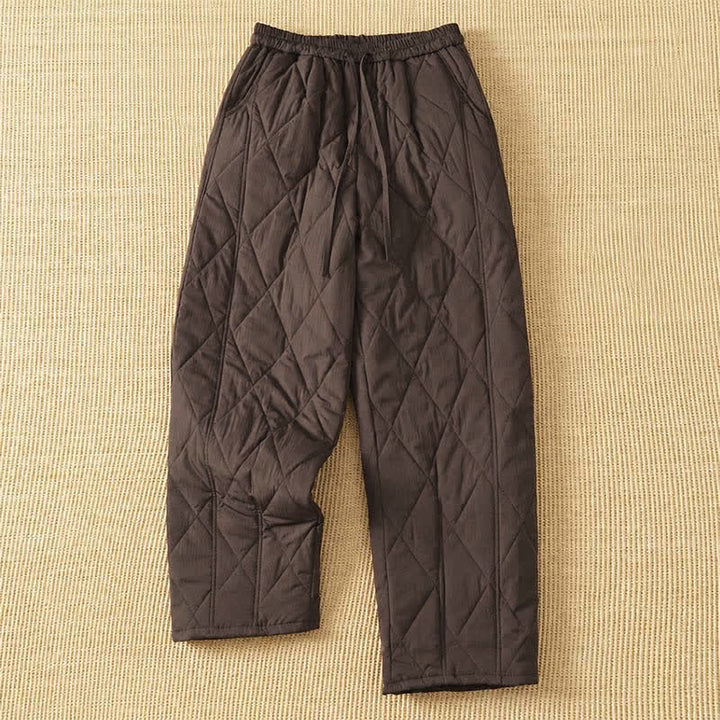 Buddha Stones Pantalones tobilleros geométricos casuales de invierno con cordón ajustable para mujer, de pierna recta y con bolsillos. - Marrón silla de montar - US8-10, UK/AU12-14, EU40-42 (2XL) - image 0