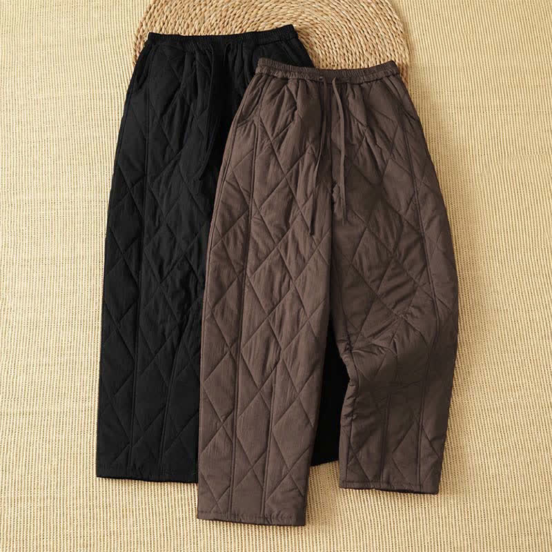 Buddha Stones Pantalones tobilleros geométricos casuales de invierno con cordón ajustable para mujer, de pierna recta y con bolsillos. - image 16
