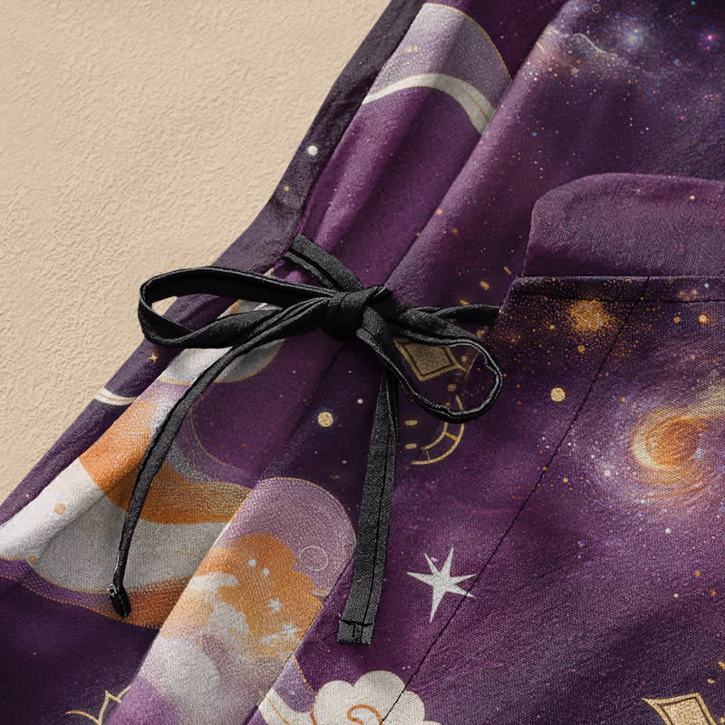 Buddha Stones Camisa kimono de manga larga para mujer, estilo hanfu, con cuello en V y cordones, de algodón, con estampado de loto celestial y luna. - image 3
