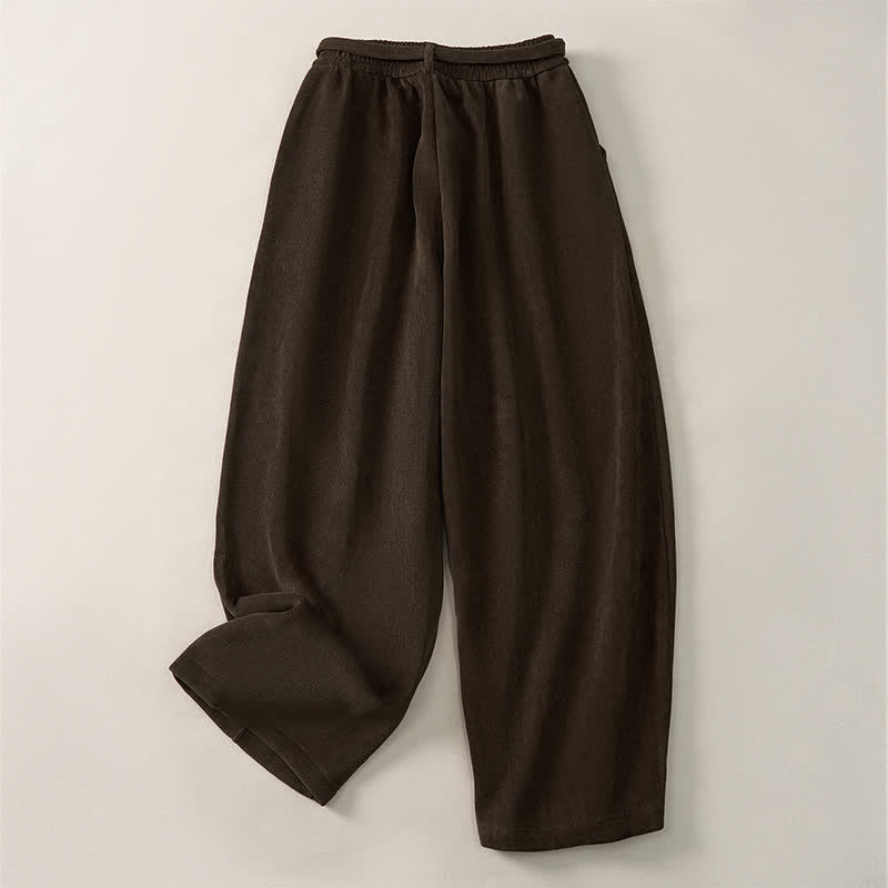 Buddha Stones Pantalones tobilleros minimalistas informales de otoño/invierno con cordón ajustable, color liso, estilo harem para mujer con bolsillos. - image 1