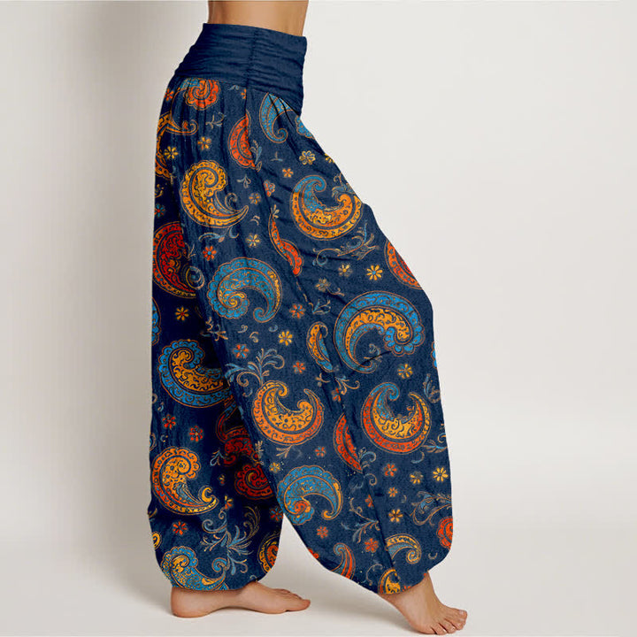 Buddha Stones Pantalones harem de mujer con cintura elástica, estampado exótico de cachemir y algodón. - image 2