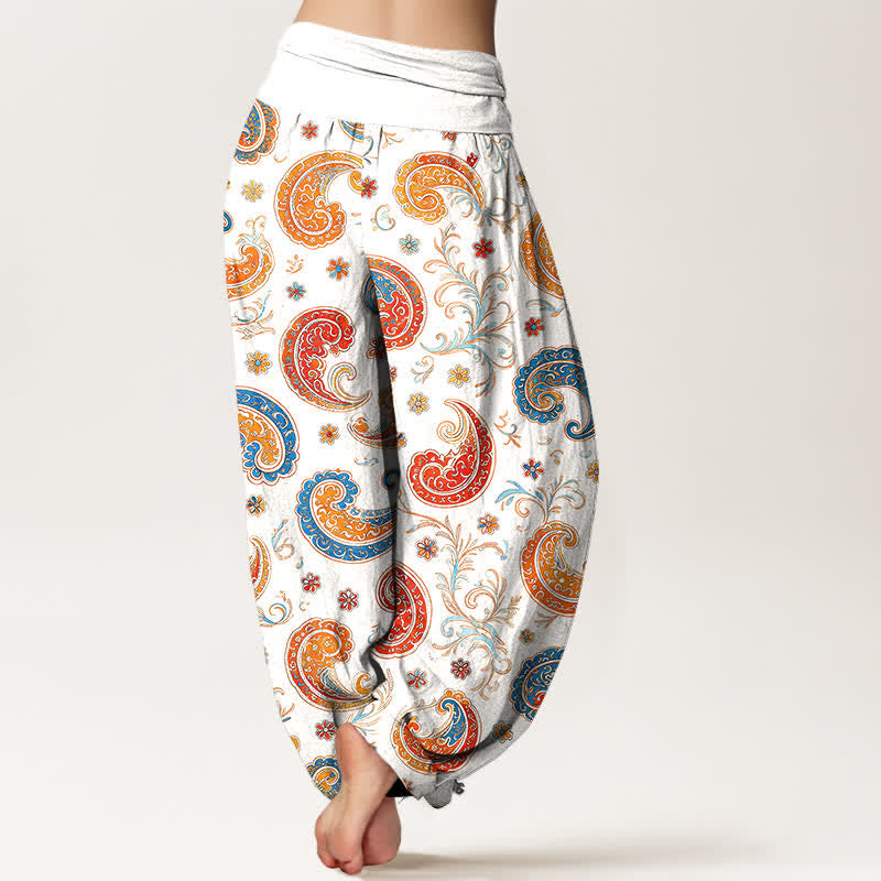 Buddha Stones Pantalones harem de mujer con cintura elástica, estampado exótico de cachemir y algodón. - image 6