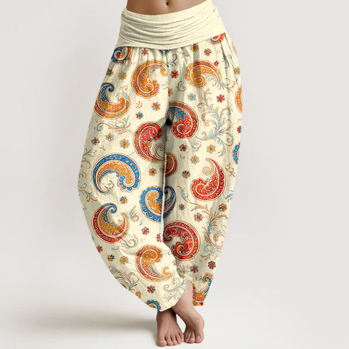 Buddha Stones Pantalones harem de mujer con cintura elástica, estampado exótico de cachemir y algodón. - Beige - US16，UK/AU20，EU48 (3XL) - image 8