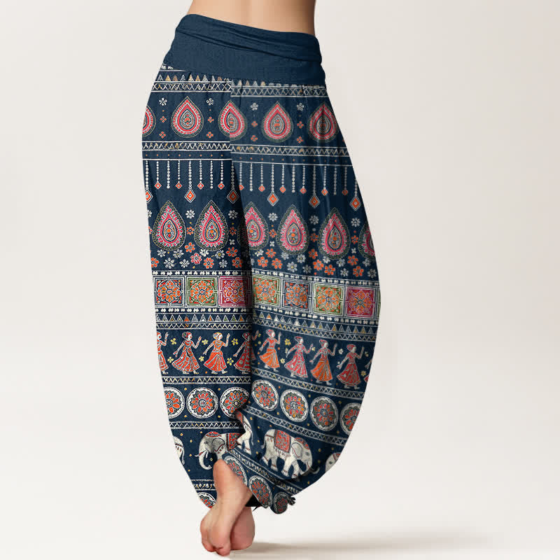 Buddha Stones Pantalones harem de algodón con estampado geométrico exótico de elefantes para mujer, cintura elástica. - image 6