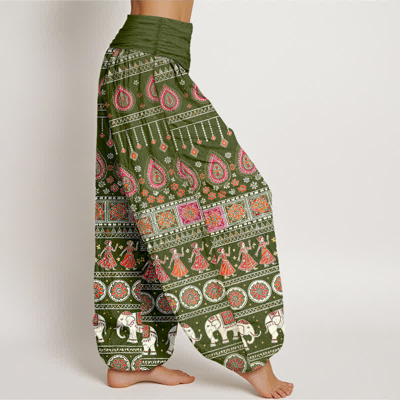 Buddha Stones Pantalones harem de algodón con estampado geométrico exótico de elefantes para mujer, cintura elástica. - image 10