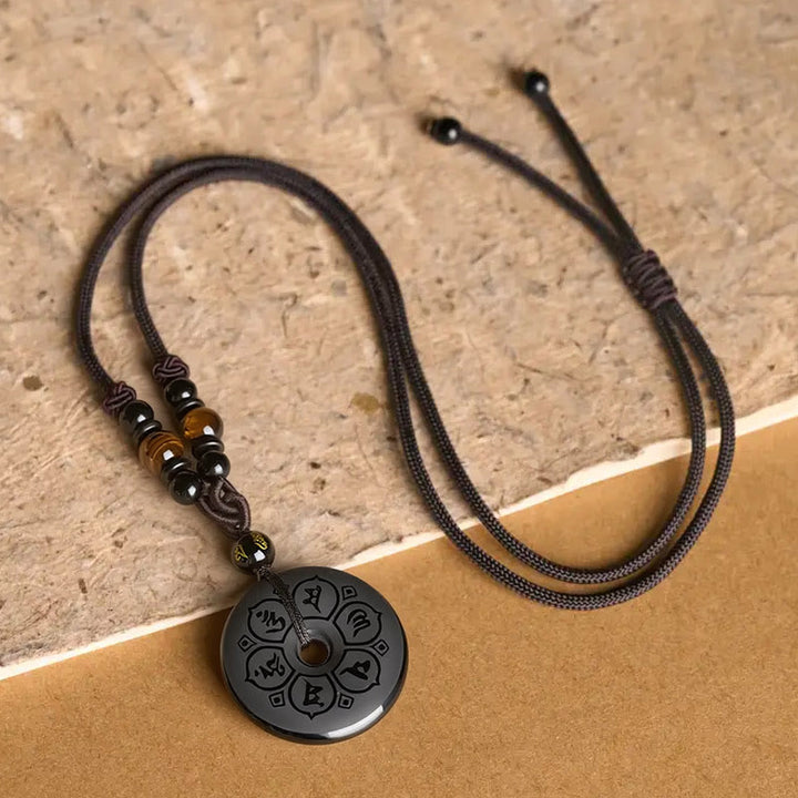 Buddha Stones Collar trenzado grabado con hebilla de paz de obsidiana negra y protección - image 3