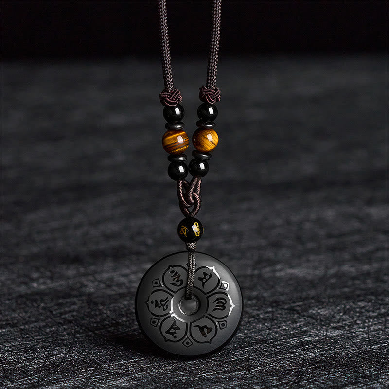 Buddha Stones Collar trenzado grabado con hebilla de paz de obsidiana negra y protección - image 2