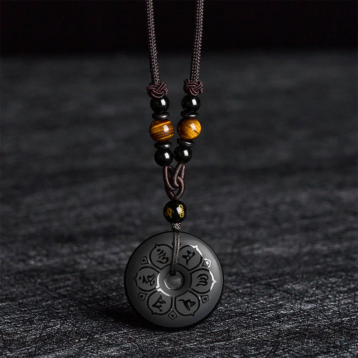 Buddha Stones Collar trenzado grabado con hebilla de paz de obsidiana negra y protección - image 2
