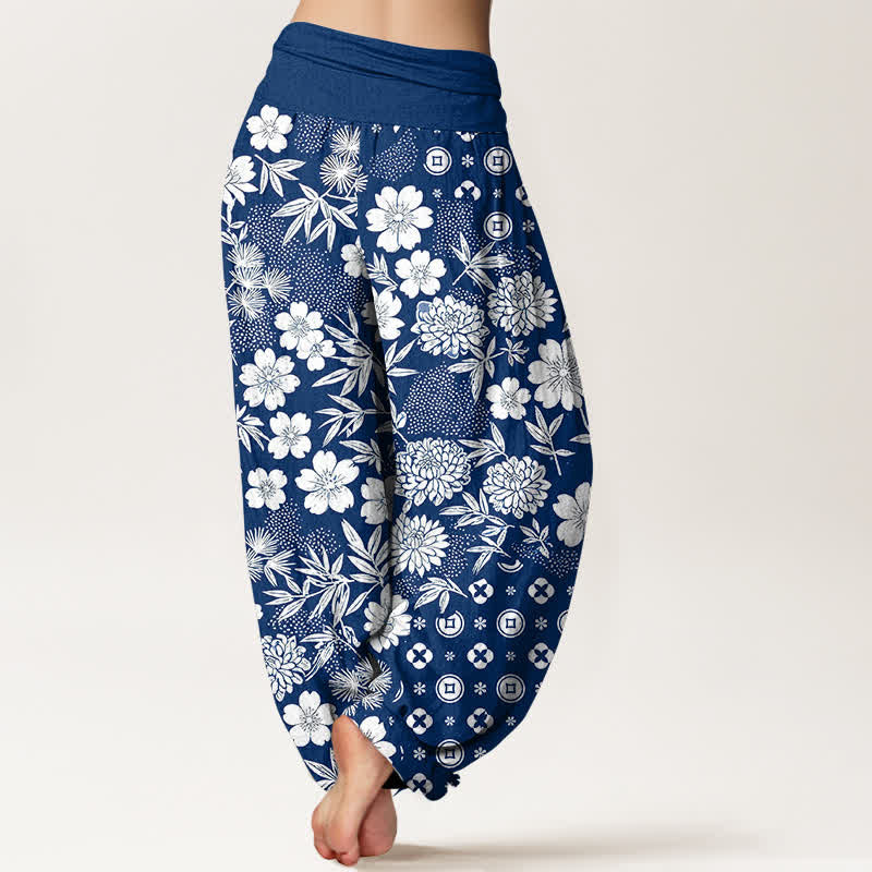 Buddha Stones Pantalones harem de algodón con estampado geométrico floral bohemio y monedas para mujer, cintura elástica. - image 1