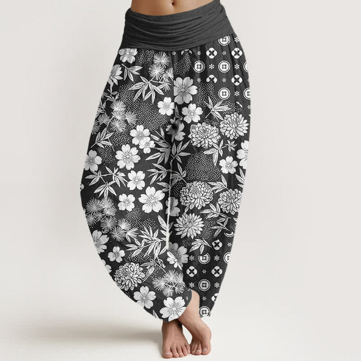 Buddha Stones Pantalones harem de algodón con estampado geométrico floral bohemio y monedas para mujer, cintura elástica. - Negro - US16，UK/AU20，EU48 (3XL) - image 5
