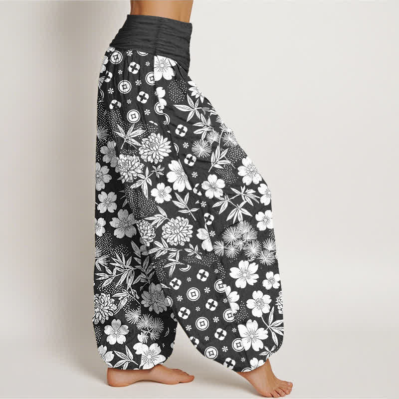 Buddha Stones Pantalones harem de algodón con estampado geométrico floral bohemio y monedas para mujer, cintura elástica. - image 7