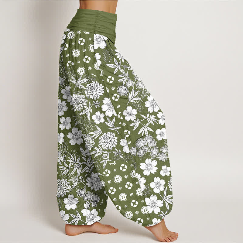 Buddha Stones Pantalones harem de algodón con estampado geométrico floral bohemio y monedas para mujer, cintura elástica. - image 10