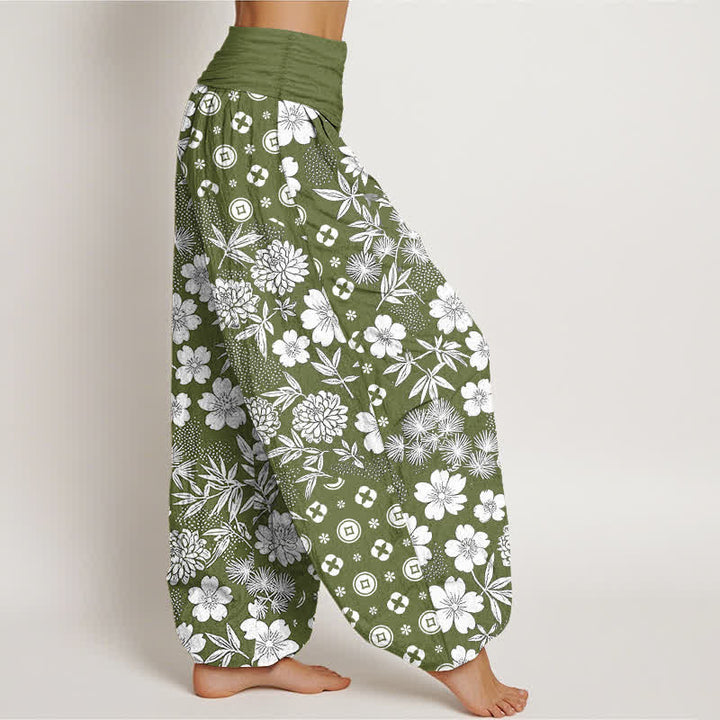 Buddha Stones Pantalones harem de algodón con estampado geométrico floral bohemio y monedas para mujer, cintura elástica. - image 10