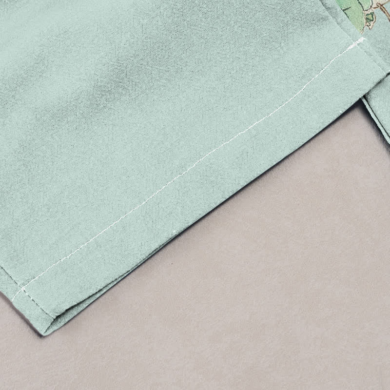 Buddha Stones Pantalones de mujer de algodón puro con elegante estampado de ramas y pájaros, cintura elástica y bolsillos. - image 1