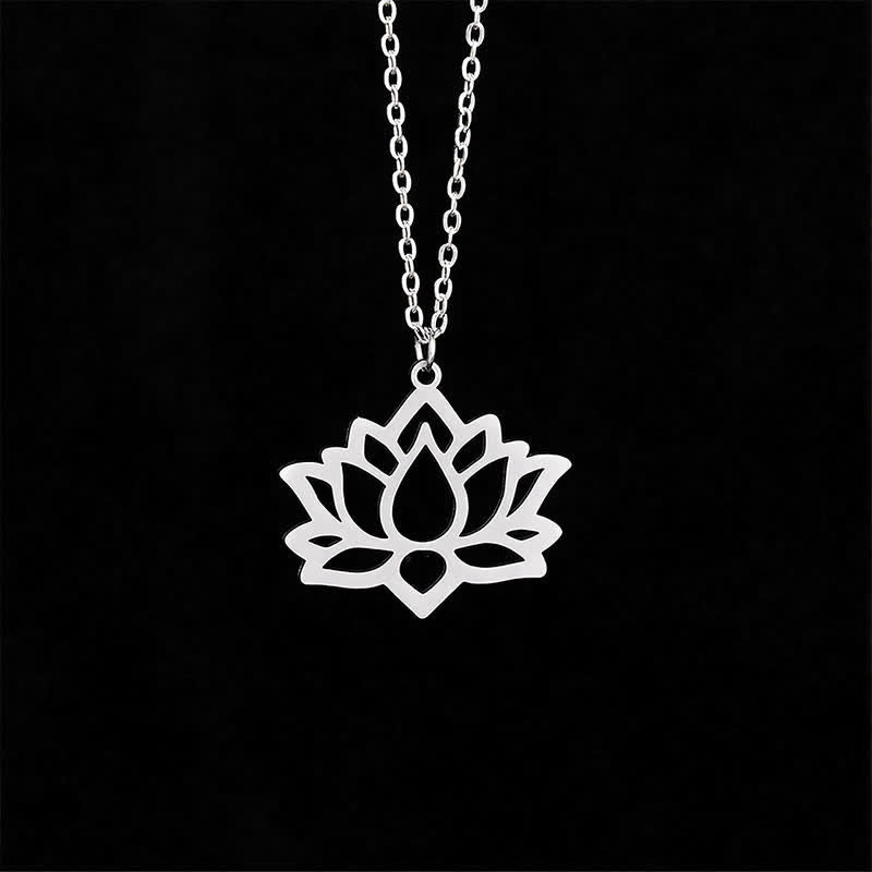Buddha Stones Collar con colgante calado Lotus Purity de acero de titanio - image 1