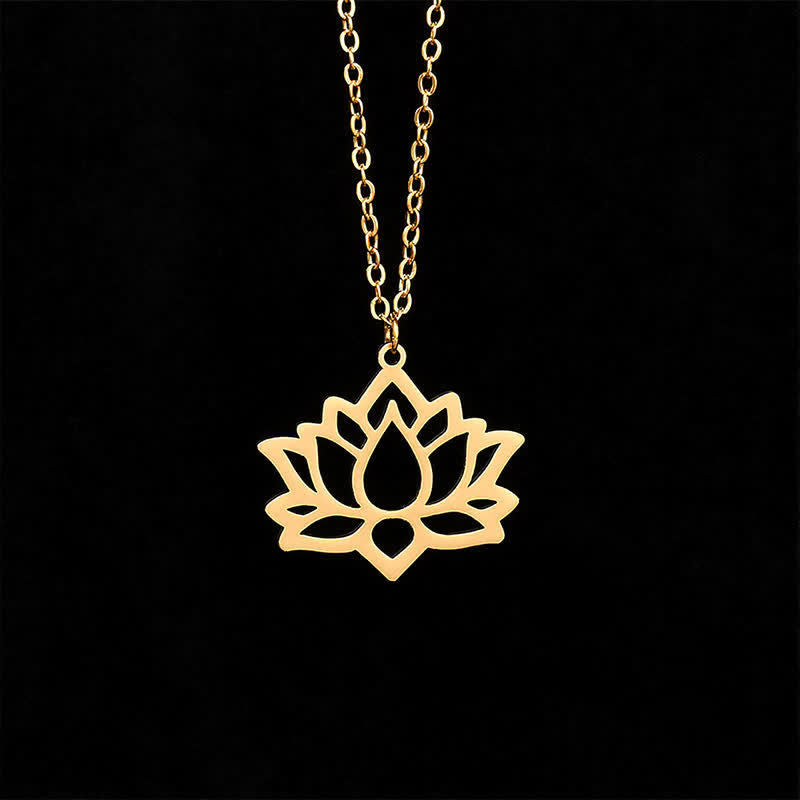 Buddha Stones Collar con colgante calado Lotus Purity de acero de titanio - image 8
