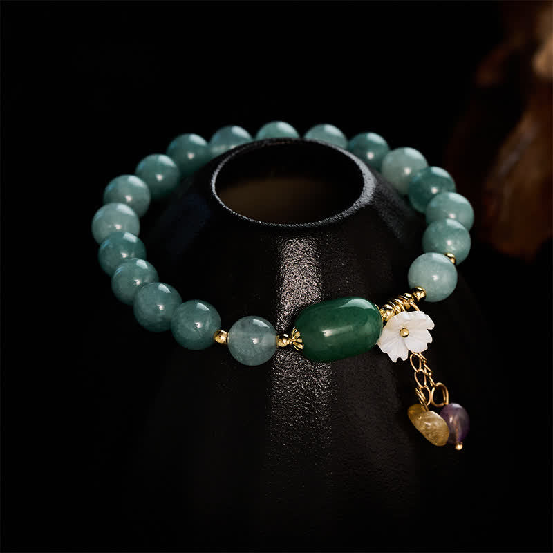 Buddha Stones Pulsera elástica protectora con dije de flor de jade - image 3