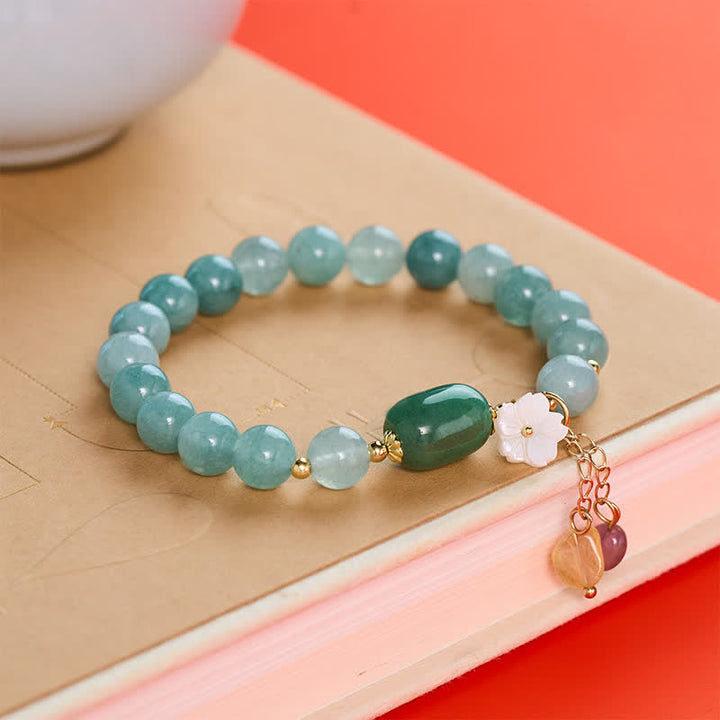 Buddha Stones Pulsera elástica protectora con dije de flor de jade - Jade (Prosperidad ♥ Abundancia) - image 0