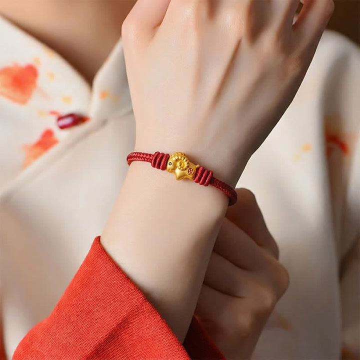 Buddha Stones Pulsera con dije de cabra trenzada de hilo rojo - image 4