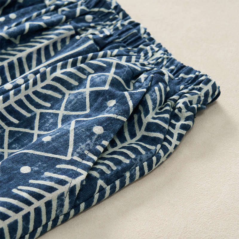 Pantalones anchos con estampado de rayas azules y Buddha Stones, con bolsillos. - image 3