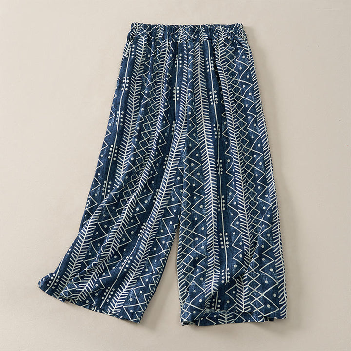 Pantalones anchos con estampado de rayas azules y Buddha Stones, con bolsillos. - US8-10，UK/AU12-14，EU40-42 (2XL) - image 0
