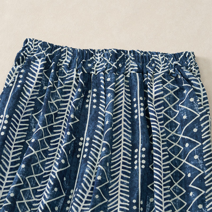 Pantalones anchos con estampado de rayas azules y Buddha Stones, con bolsillos. - image 2