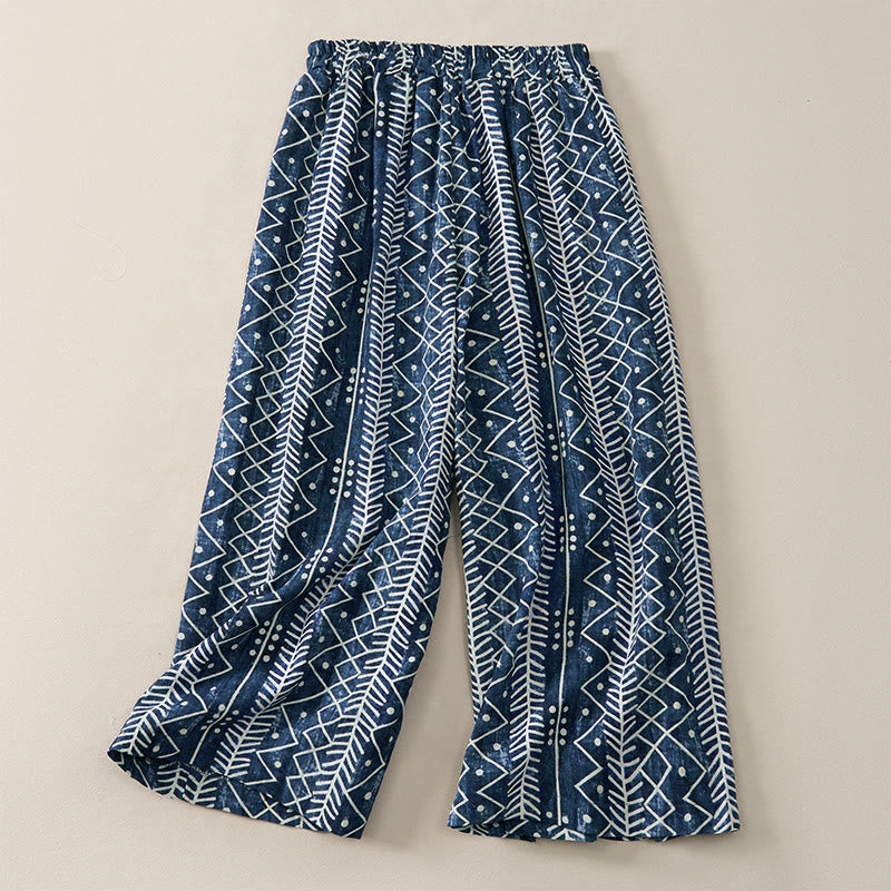 Pantalones anchos con estampado de rayas azules y Buddha Stones, con bolsillos. - image 1
