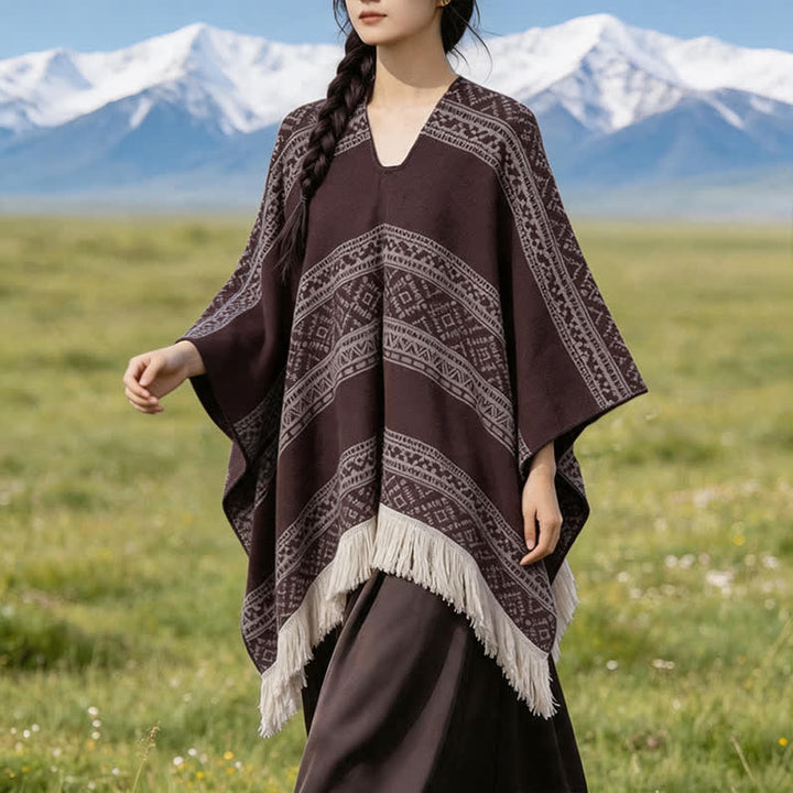 Buddha Stones Chal de mujer estilo boho con borlas y rayas geométricas para otoño/invierno - image 22