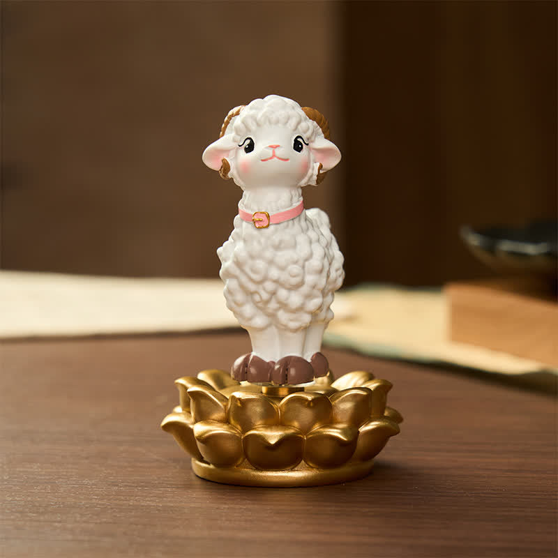Buddha Stones Base de nube giratoria de resina con forma de oveja de dibujos animados de la suerte. Decoración adorable con animales lindos. - image 1