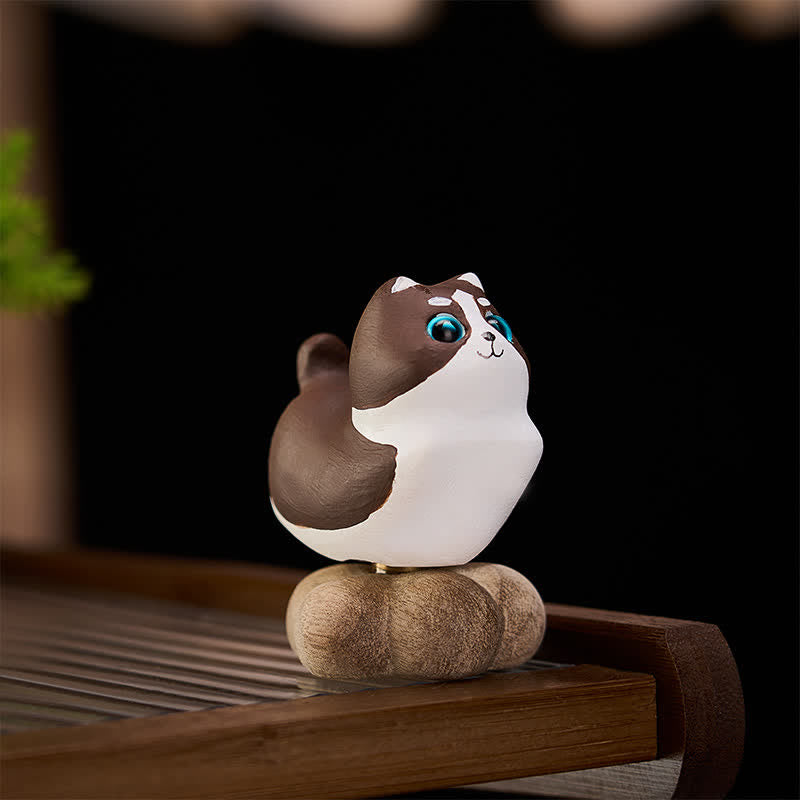 Buddha Stones Decoración de animales adorables: gato, perro, té giratorio de madera de haya - image 11