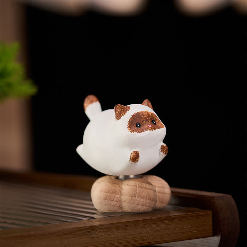 Buddha Stones Decoración de animales adorables: gato, perro, té giratorio de madera de haya - image 1