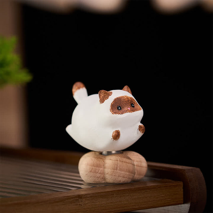 Buddha Stones Decoración de animales adorables: gato, perro, té giratorio de madera de haya - image 1