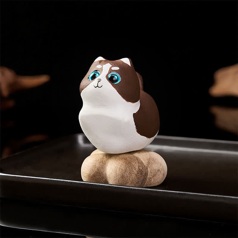 Buddha Stones Decoración de animales adorables: gato, perro, té giratorio de madera de haya - image 12